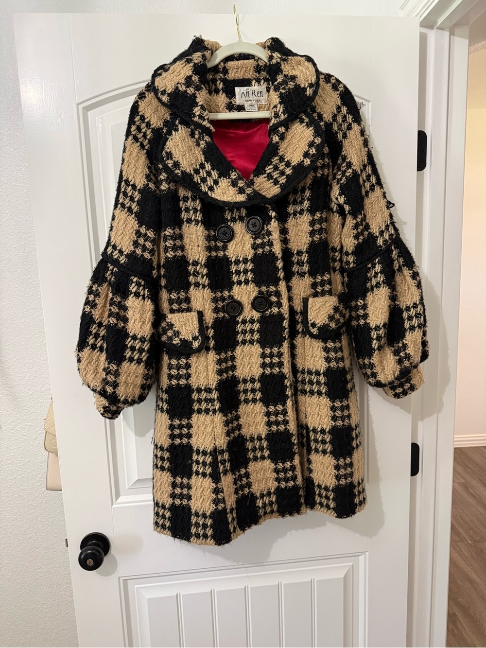 Ari Ren New York Plaid Teddy Coat in Tan & Black